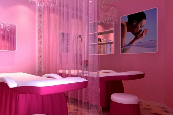 美容院粉色窗帘